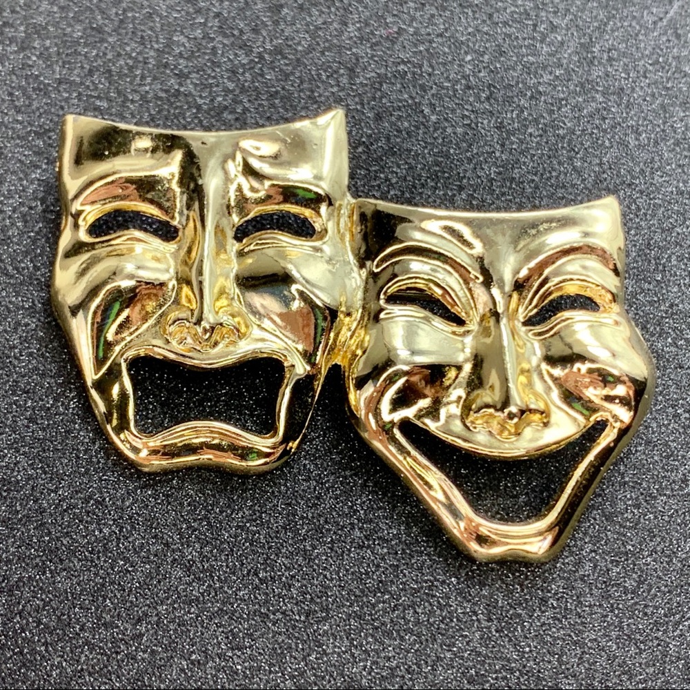 Happy & Sad Face Mask Theater Pin Brooch